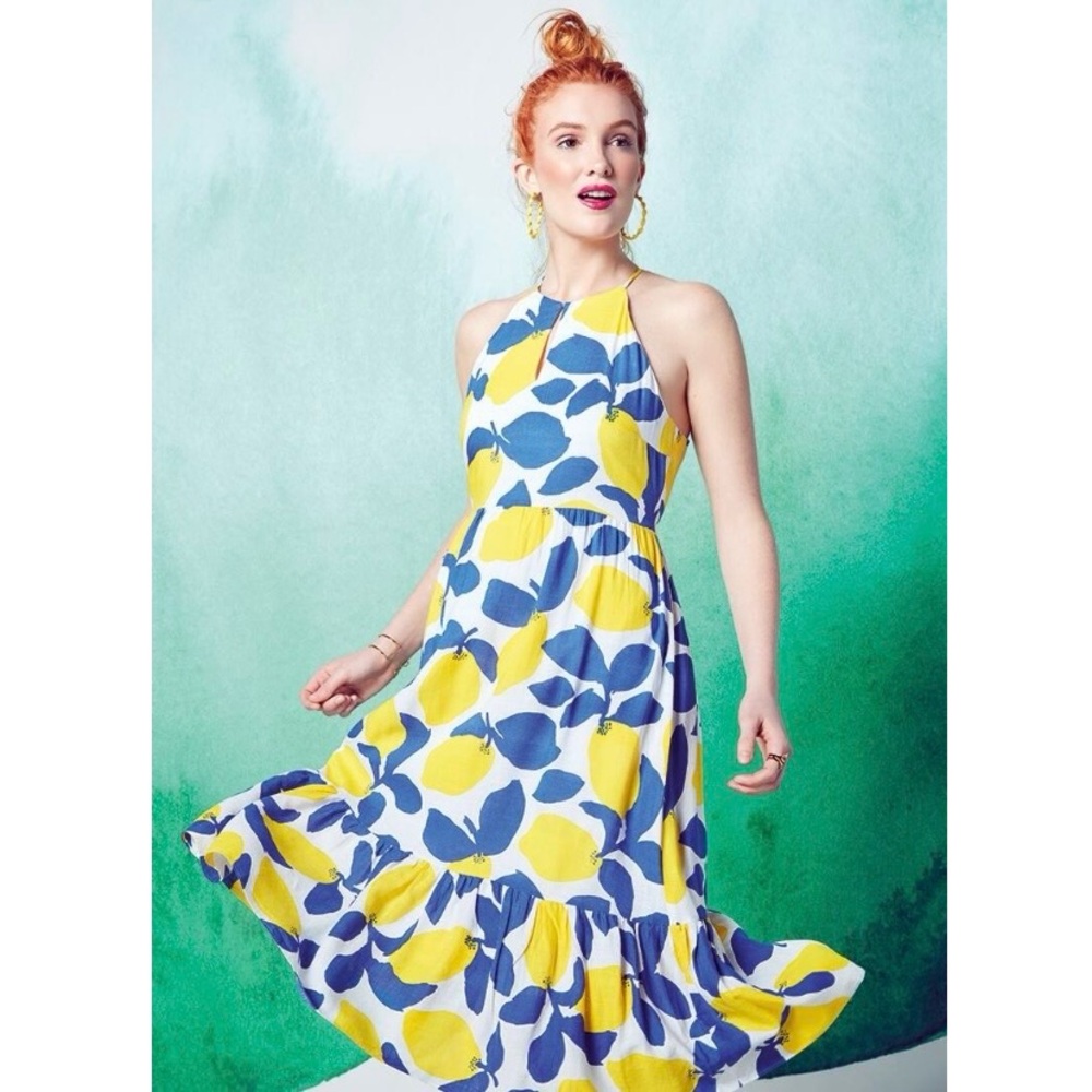 Loft Lemon Print Midi Dress size 2